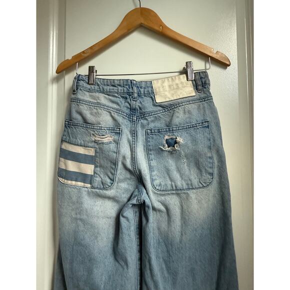 One Teaspoon Womens Smiths Low Waist Wide Leg Denim Jeans Slouchy Multi Pocket - Picture 8 of 14